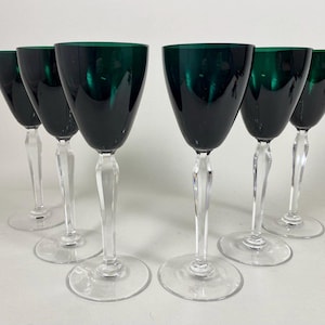 Wine Glasses Vintage German Emerald Green Crystal Wine Glasses Rare 1970s German Crystal Wine Glasses 6-Sided Stems 6-Pieces Set Glasses