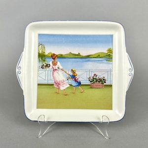 Vintage Porcelain Plate Romantic Seasons collection By Villeroy & Boch, Luxembourg 1980 | Square Handled Porcelain Cake Plate | Discontinued