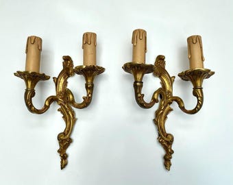 Antique French Rococo Bronze Wall Sconces: Elegant Lighting Pair
