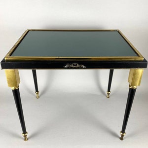 Vintage Black Glass & Brass Table, France | Black Glass Coffee Table | Elegant Newspaper Table | Small Coffee Table | Table With Glass Top |