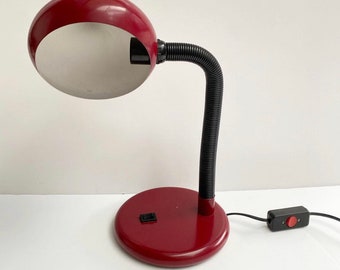 Vintage Red Desk Lamp: Mid-Century Modern Lighting, Made in Germany