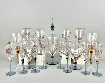 Unique Barware Set Of Vintage Wine Champagne Glasses Vases and Decanter by Nagel, Germany | Hand Painted Designed Barware Set 18 Item