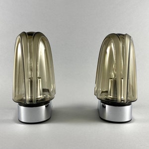 Paired Wall Sconces Plastic & Smoked Glass Shade, Germany, Hoffmeister-Leuchten | Paired Designer Wall Lamps In High Quality | Vintage Lamp