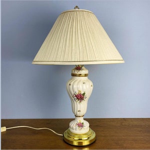 Vintage Table Lamp, 1990s | Large Ceramic Table Lamp With Matching Shade | Bedside Table Lamp With Flower Pattern | Vintage Porcelain Floral