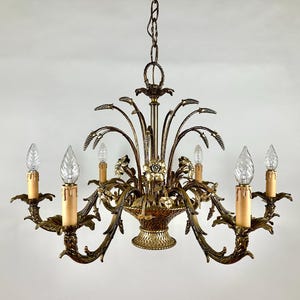 Bronze Chandelier Artistic Floral Bouquet Light Sculpture Pendant Lighting Lamp Vintage Gilt Bronze Chandelier Home Decor Vintage Ceiling