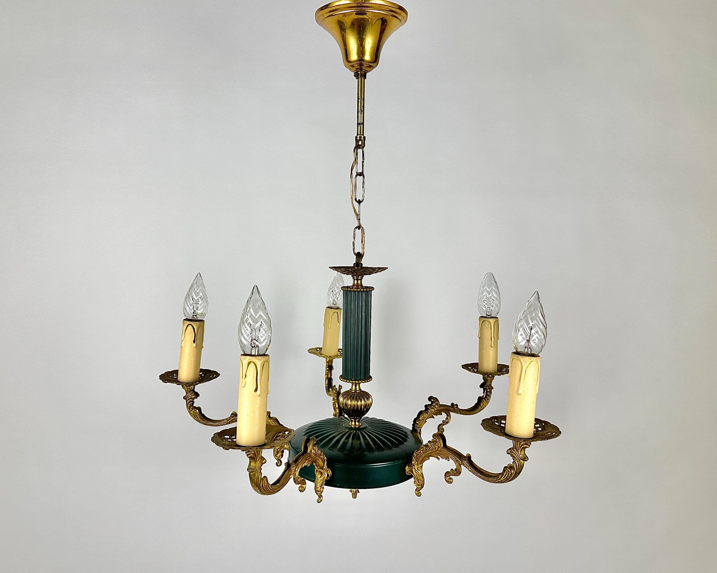 Chandelier Vintage With 5 Arms In The Empire Style Lighting Fixtures Green Gold Bronze Chandelier Ceiling Light Vintage Home Decor 5 Arm Lam