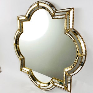 Wall Mounted Makeup Mirror Irregular Decor Hollywood Regency Entrance Hallway Bathroom Mirror Bead Border Frame Mirror Decorator Mirror 1970