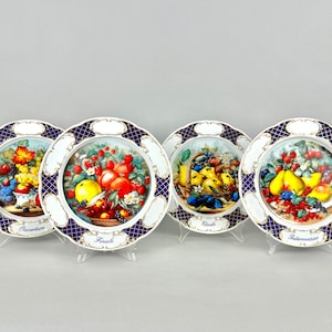 Vintage Schirnding Bavaria Porcelain Plates: Fruit Quartet Set