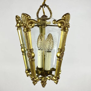 Antique Lantern In Cut Glass And Gilt Bronze | Four Glass Sided Lantern-Chandelier | Glass Vestibule Lantern  | Early 20th Century Lantern