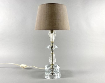 Vintage Faceted Glass Table Lamp with Beige Shade
