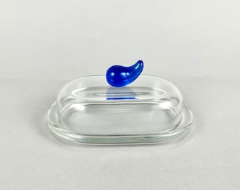Vintage Klarglas Butterdose mit Blauwal-Griff, 1980er Jahre