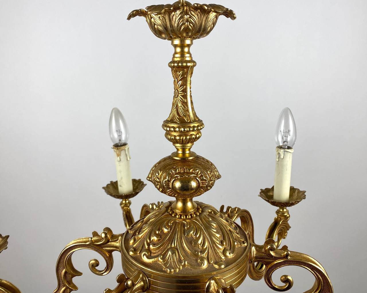 Attractive Gilt Brass Chandelier 6-arm French Ceiling Lamp Vintage