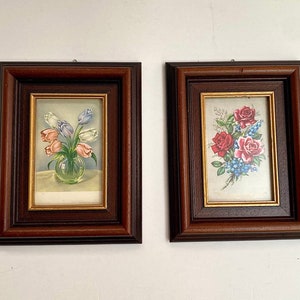 Painting of Roses Framed Shabby Chic Style Vintage Wall Decor Floral Wall Painting Set 2 Vintage Print Of Flowers Signed Gift For Birthday