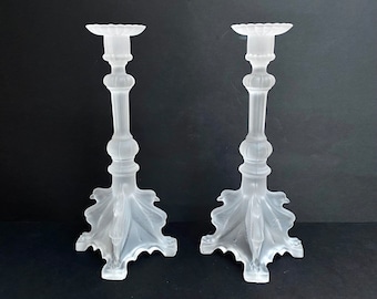 Lalique Style Vintage Candlesticks in Frosted Glass a Pair Candlestick Holders Vintage French Frosted Glass Bird Design Candle Holder 1960s