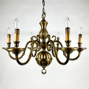 Grand lustre vintage de Charme | Luminaire à Suspension en Bronze Doré par Deknudt Belgium, 1970s | Luminaire à 6 bras en bronze doré | Pendentif vintage