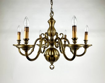 Charming Large Vintage Chandelier | Gilt Bronze Pendant Lighting by Deknudt  Belgium, 1970s | Gilded Bronze Lighting 6 Arm | Vintage Pendant