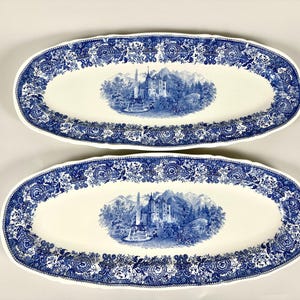 Rare Vintage V&B Burgenland Blue Platter Set Huge Serving Dishes Mid-Century Modern Vintage Kitchenware Oversized Serving Platter Villeroy