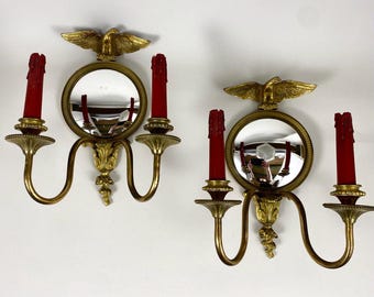 Apliques antiguos de bronce dorado con forma de águila: lámparas de pared estilo Regencia