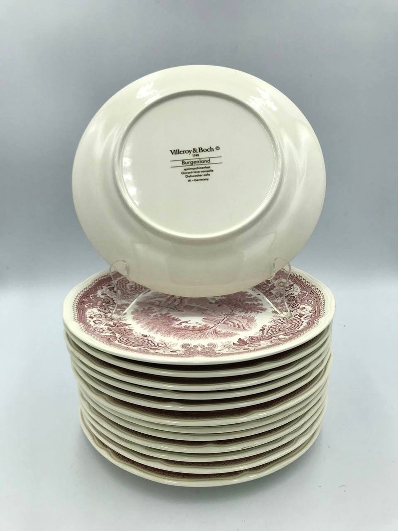 Villeroy & Boch Dinner Plates Villeroy and Boch Vintage Plate Dinner Plates Set Red Burgenland Bone China Porcelain Vintage image 3