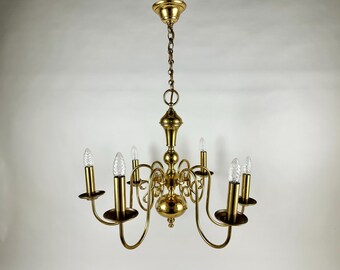 Lampadario vintage belga in ottone – Illuminazione a 6 bracci, stile metà secolo, anni '60