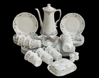 Service à Thé de Tirschenreuth, Set de 49 | Rare service à thé en porcelaine de Tirschenreuth, Bavière | Collection Baronne | Pour 12 personnes, 49 article