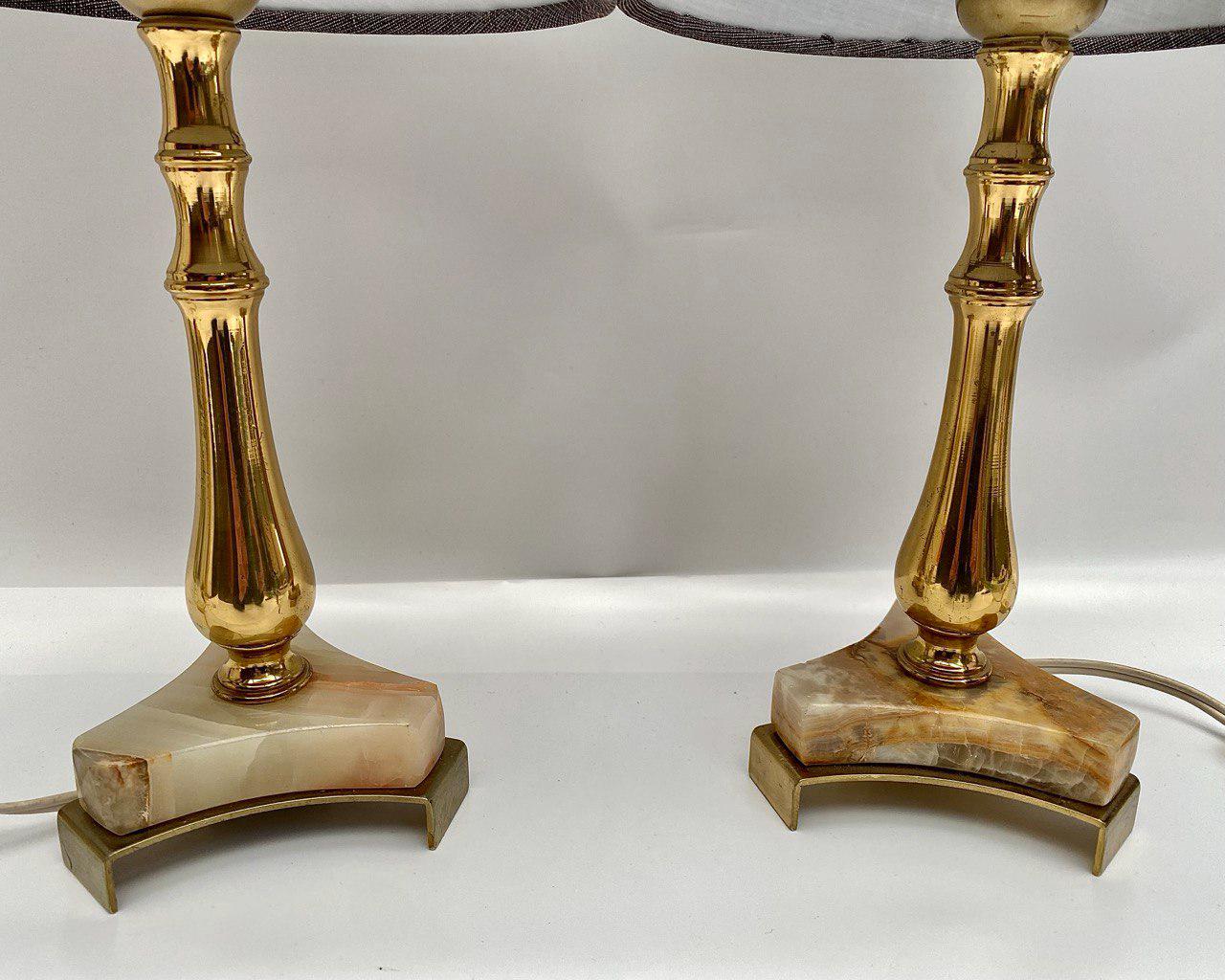 ヴィンテージ オニキス＆金箔テーブルランプ ペア - 1970年代ベルギー