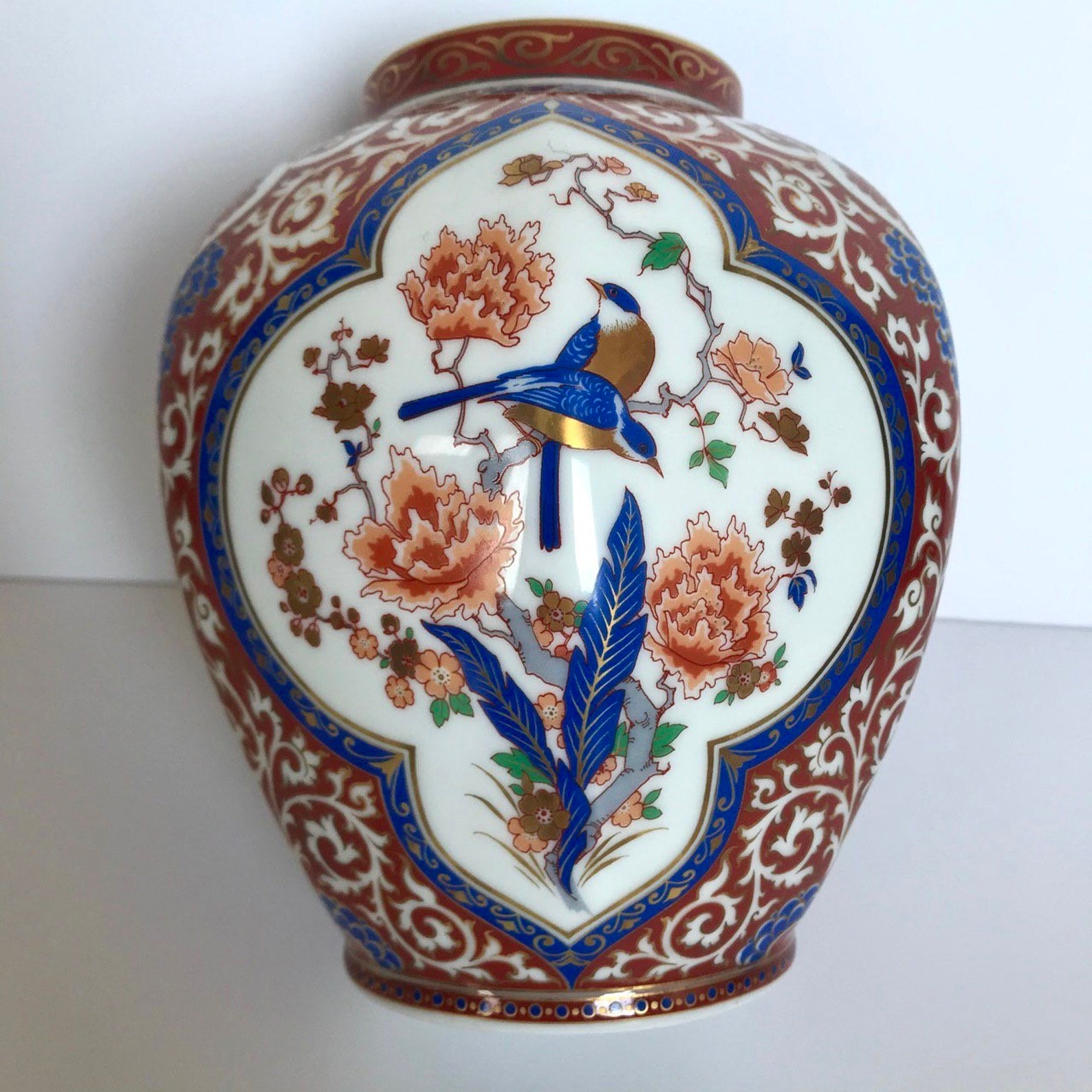 Vintage Kaiser Vase ming Orange Vase With Flower and Bird Etsy