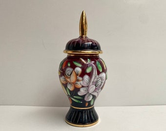 Vase Vintage With Lid Ceramic Floral Decor Urn Hubert Bequet Vase Decorative Glazed And Hand-Painted Urn Lidded Living Room Decoration