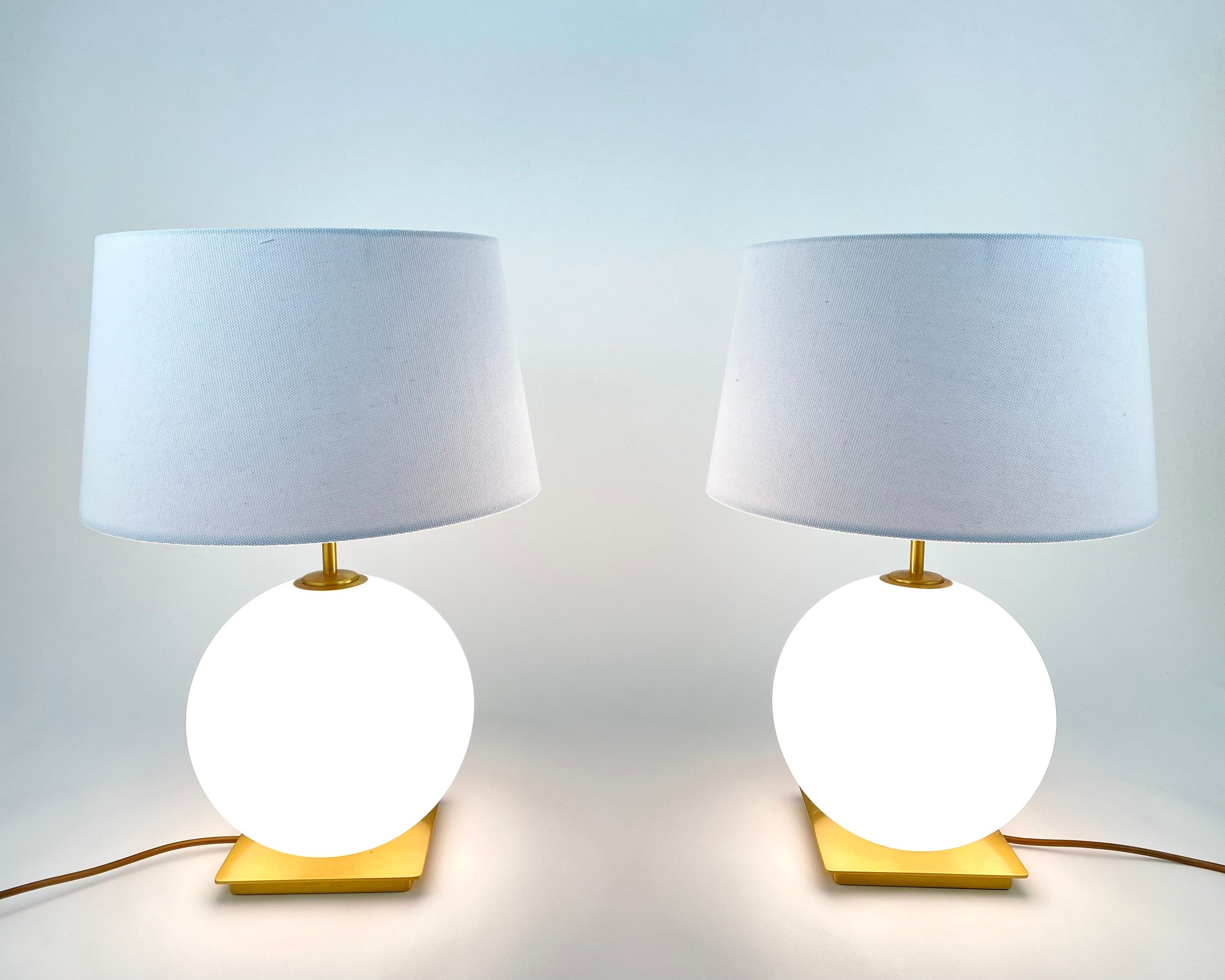 Holtkötter Table Lamps: Vintage White Circle Lamps, Germany (Pair)