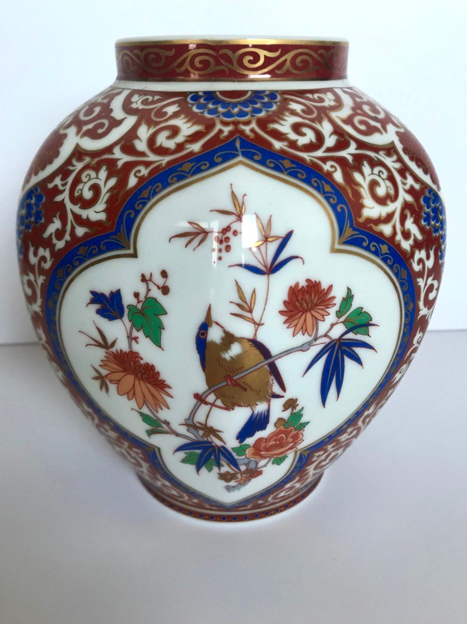 Vintage Kaiser Vase ming Orange Vase With Flower and Bird Etsy