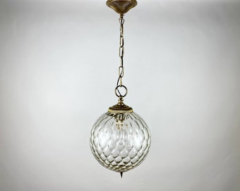 Lustre ou lanterne vintage | Suspension En Laiton Doré Et Verre Texturé | Suspension plafonnier Globe | Abat-jour en verre transparent |