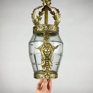 Bronze Antique Ceiling Lantern, France, 1920&#39;s | Lantern Hall Lamp | Molded Glass Lantern From The 1920s | Early 20th Century Bronze Lantern