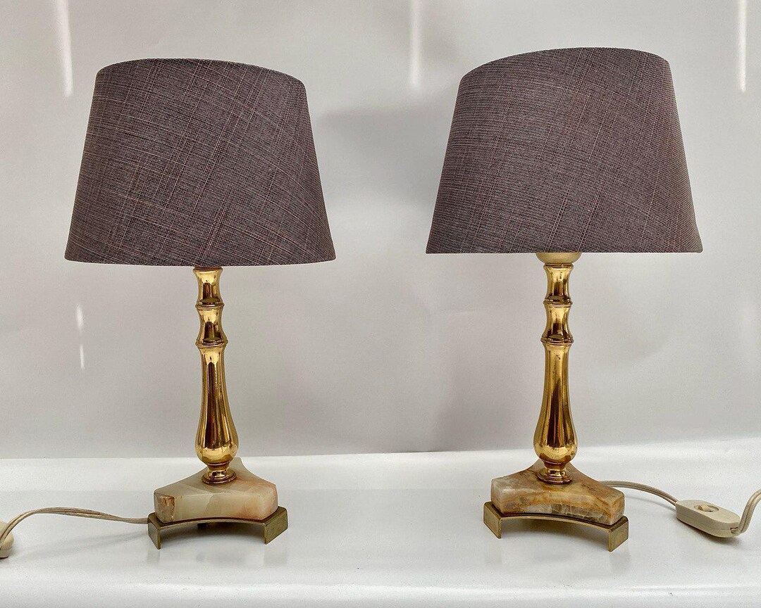 ヴィンテージ オニキス＆金箔テーブルランプ ペア - 1970年代ベルギー