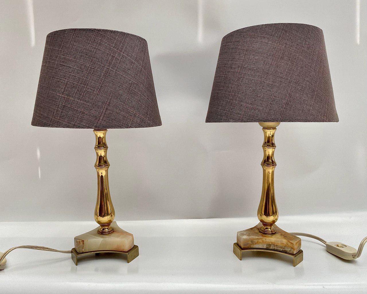 ヴィンテージ オニキス＆金箔テーブルランプ ペア - 1970年代ベルギー