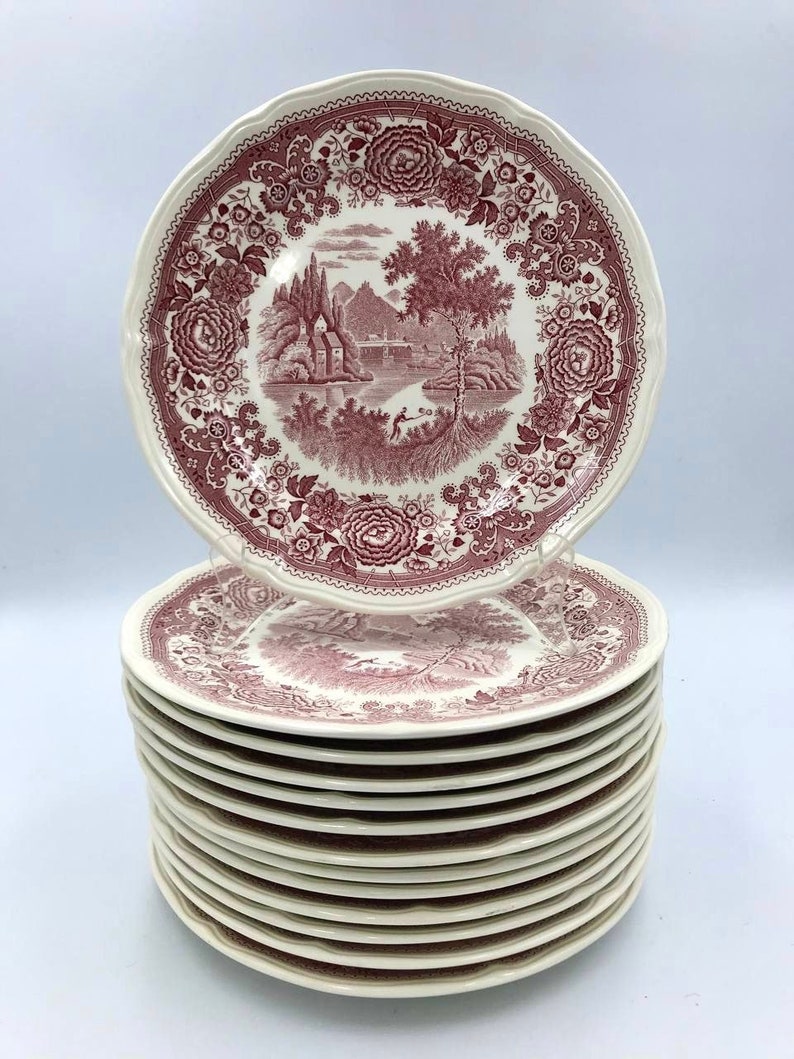 Villeroy & Boch Dinner Plates Villeroy and Boch Vintage Plate Dinner Plates Set Red Burgenland Bone China Porcelain Vintage image 1