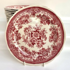 Dinner Plate Vintage Villeroy & Boch Red Fasan Pattern Porcelain Plate 1970s Red Series, Germany Red White Dish Red Floral Birds Tableware