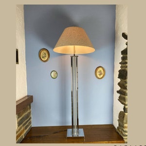 Vintage Floor Lamp, 1970s | Mid-Century Chrome Floor Lamp | Tall Floor Lamp With Chrome Plated Arm &  Lampshade In Cream White Fabric