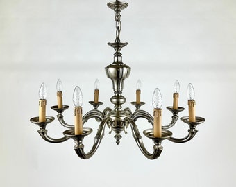 Amazing Vintage Bronze Chandelier, Belgium 1970s  | Vintage Chandelier For 8 Lights | Belgian Eight Arm Chandelier | Bronze Pendant Lighting