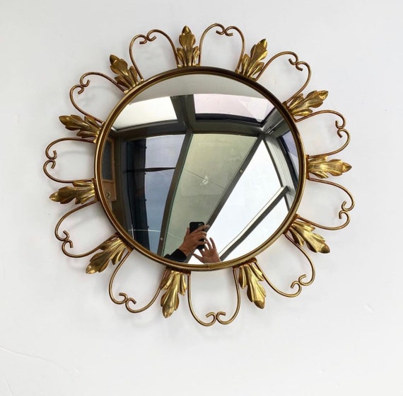 Miroir convexe vintage fleur noir et or en résine collection miroir