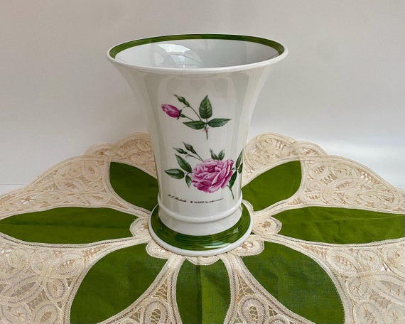 Vintage Hutschenreuther Vase: Bavaria White Porcelain, Meissen Rose Decor
