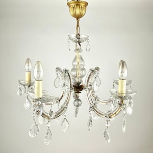 Chandelier Amazing Maria Theresa Style Chandelier | Large 5-Light Pendant Lighting | Gilt Brass & Crystal Ceiling Chandelier | Vintage Light