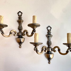 Magnificent Vintage Wall Sconces In Bronze, Set 2, France, 1970s | Bronze Wall Lamps | Double Arm Wall Sconces | Paired Wall Sconces |