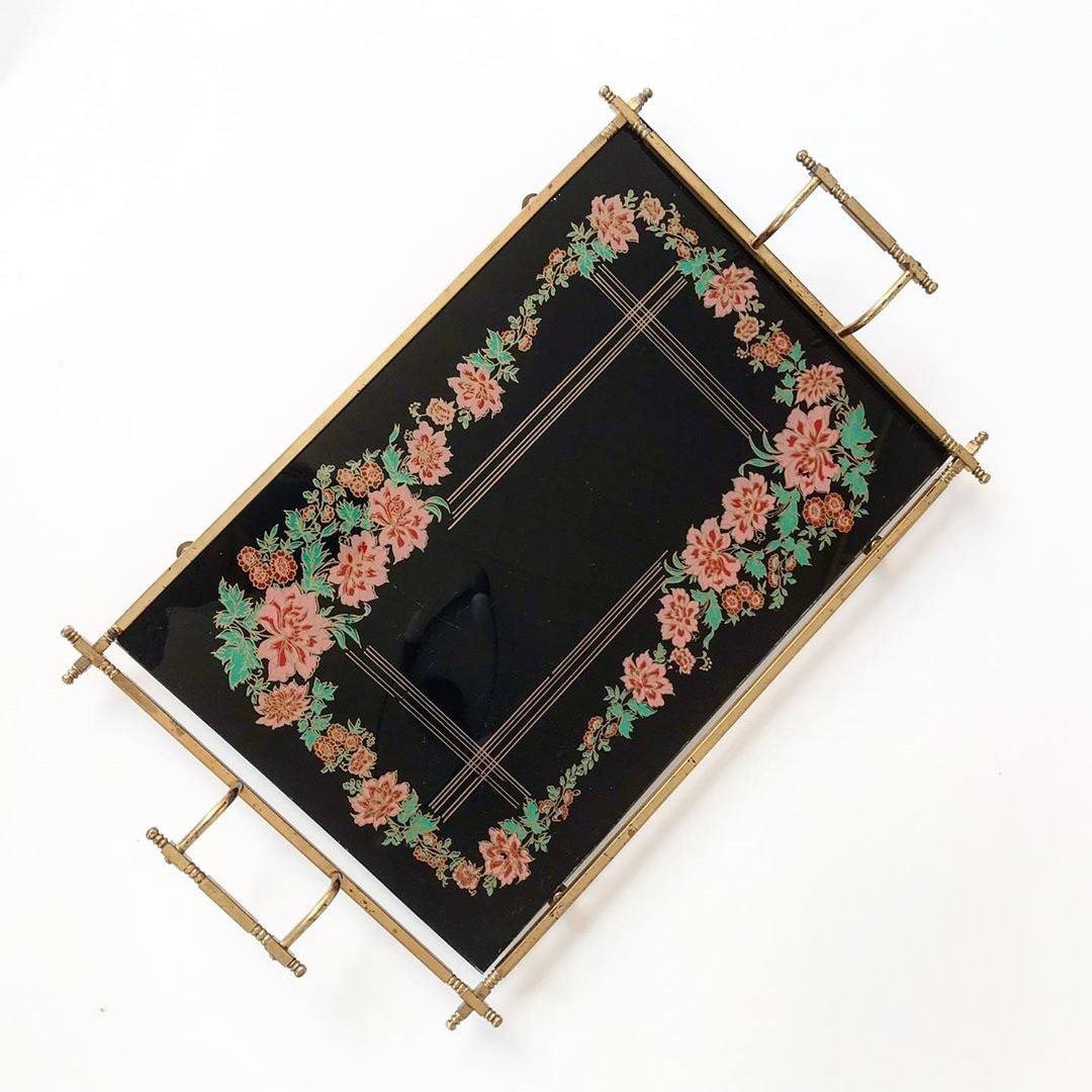 Vintage Tray With Handles Vintage Glass Tray Tray for Decor Tray for