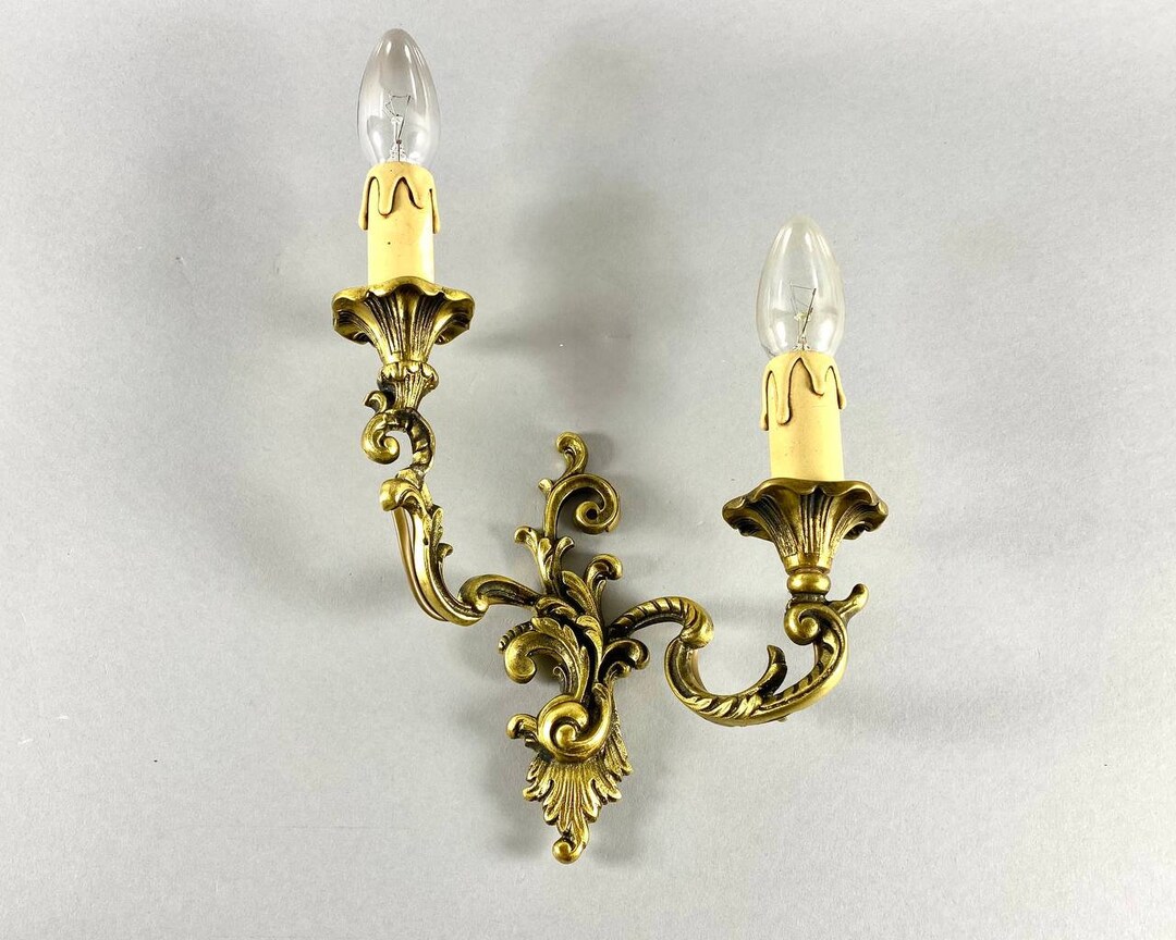 Elegant Vintage Gilt Brass Wall Sconce | Two Arm Single Wall Lamp ...