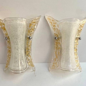 Vintage Murano Glass Set Of Wall Sconces by Venini | Murano Glass Paired Lamps | Paired Wall Lighting | 1970s Italian Venini Home Lighting |