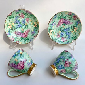 Antique Porcelain Floral Pair Of Coffee Cups And Saucers With Gold Rim, Empire England, Early 20th Century | Empire Ware England Coffee Set