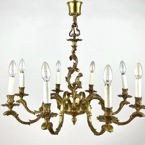 Bronze Chandelier With Cherub Figurine | Beautiful Chandelier For 8 Light Points | French Bronze Pendant Light | Vintage Ceiling Lighting