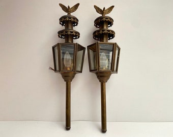 Lanterns Antique Pair of Eagle Brass Carriage Lanterns Belgium Gilt Brass Glass Coach Lights Antique Pair Birds Wall Sconces Porch Lights