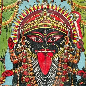 Litografia originale Ravi Varma Press: KĀLĪ - c. 5 x7 inches
