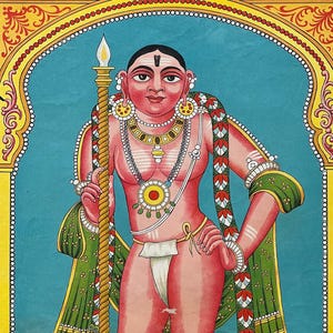 Rara litografia originale Ravi Varma Press: Dandayudha Pani (Balasubramanam) - c. 11 x15 inches